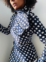 Vintage Geoffrey Beene Navy & White Polka Dot Faille Dress