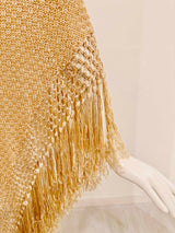 Ivory Vintage Silk Handknit Fringed Piano Shawl