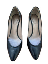 Chloe Black Leather Pumps w/Block Heel and Gold Metal Accents