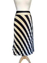 Hugo Boss Navy and ivory Bias Striped Pleated Skirt