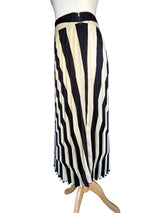 Hugo Boss Navy and ivory Bias Striped Pleated Skirt