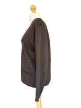 Vintage Brown Ribbed Cardigan with Felted Front