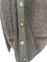 Vintage Brown Ribbed Cardigan with Felted Front