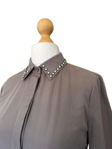 Gucci Grey Button down Shirt w/Detachable Rhinestone Collar