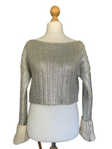 Balmain Silver Coated Oversized Cropped Knit Sweater