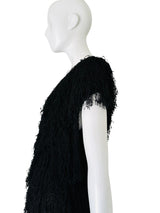 1980's French Rags Black Tiered Fringed Sweater Dress