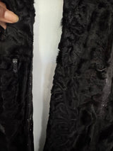 Vintage Black Persian Lamb and Leather Full Length Coat