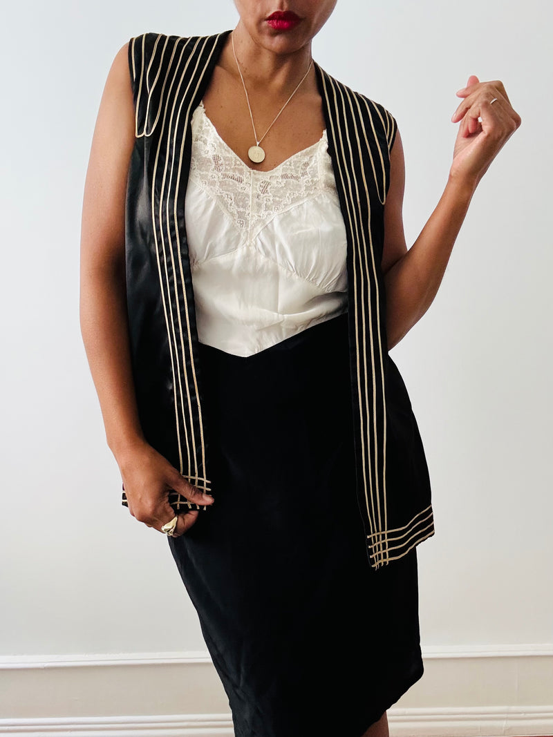1920's/30's Black Silk Vest w/Ivory Trim