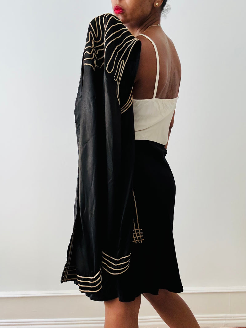 1920's/30's Black Silk Vest w/Ivory Trim