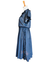 1970's William Pearson for Gump's Black Embroidered Cotton Dress