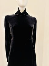 Black Stretch Velvet Mock Turtleneck Maxi Dress