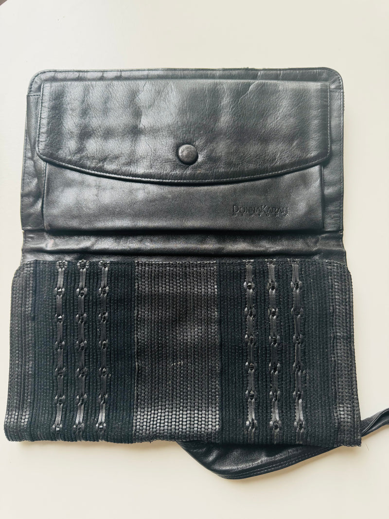 Donna Karan New York Black Leather & Suede Clutch Bag