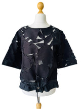 Moncler Black Floral Top w/Drawstring Waist