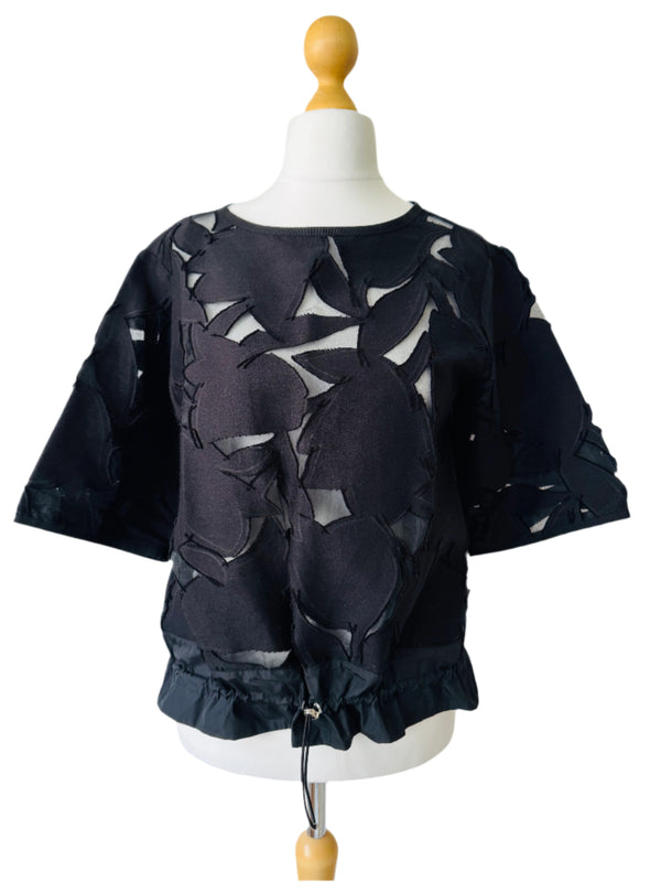 Moncler Black Floral Top w/Drawstring Waist