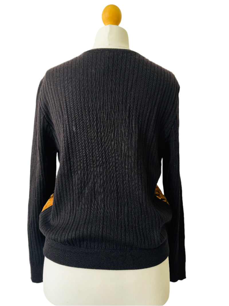 Valentino Animal Print Silk Front Wool Sweater