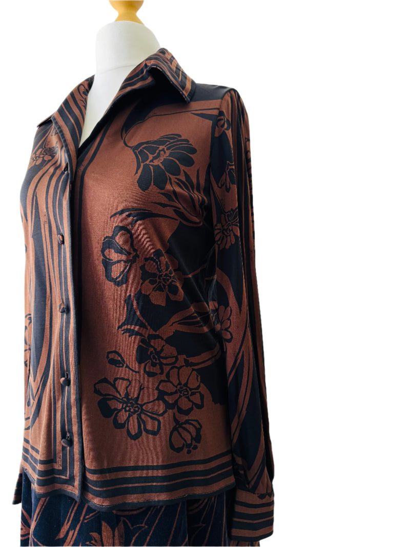 Emilio Pucci Brown & Black Print Top & Skirt Set