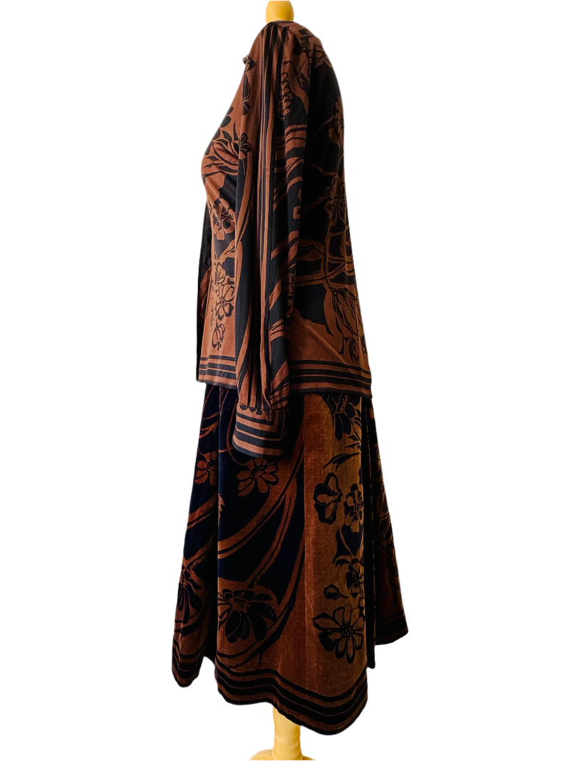 Emilio Pucci Brown & Black Print Top & Skirt Set