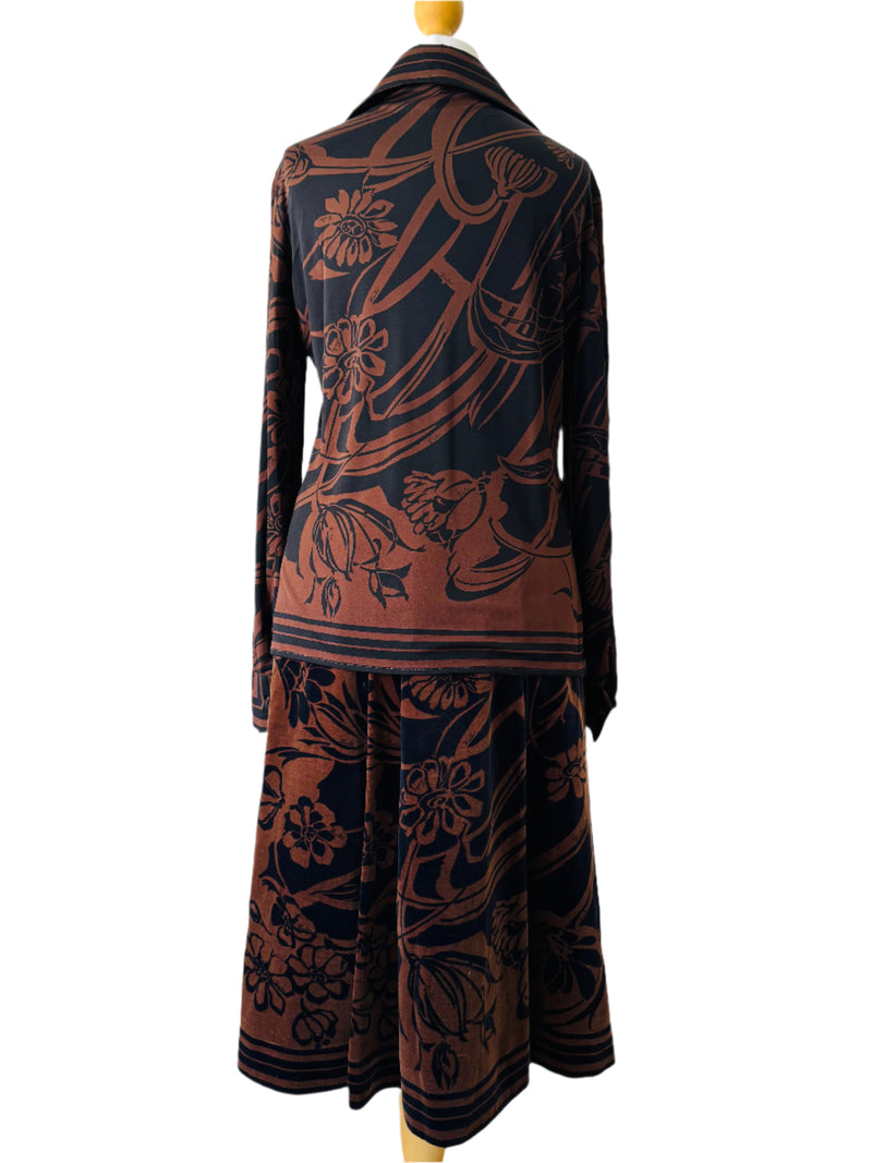 Emilio Pucci Brown & Black Print Top & Skirt Set