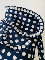Vintage Geoffrey Beene Navy & White Polka Dot Faille Dress