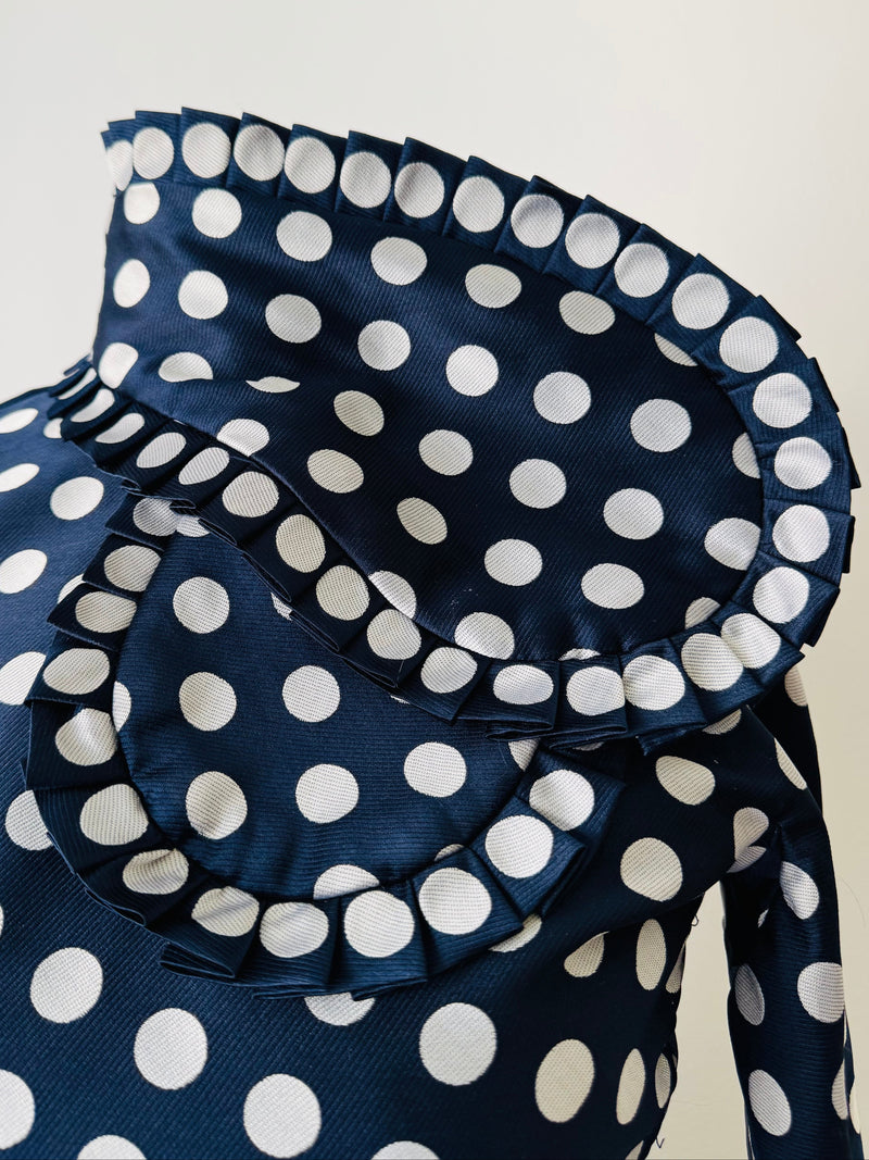 Vintage Geoffrey Beene Navy & White Polka Dot Faille Dress