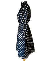 Vintage Geoffrey Beene Navy & White Polka Dot Faille Dress
