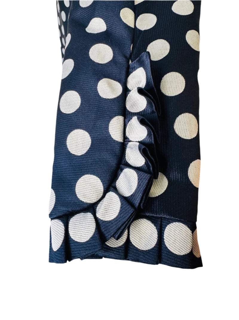 Vintage Geoffrey Beene Navy & White Polka Dot Faille Dress