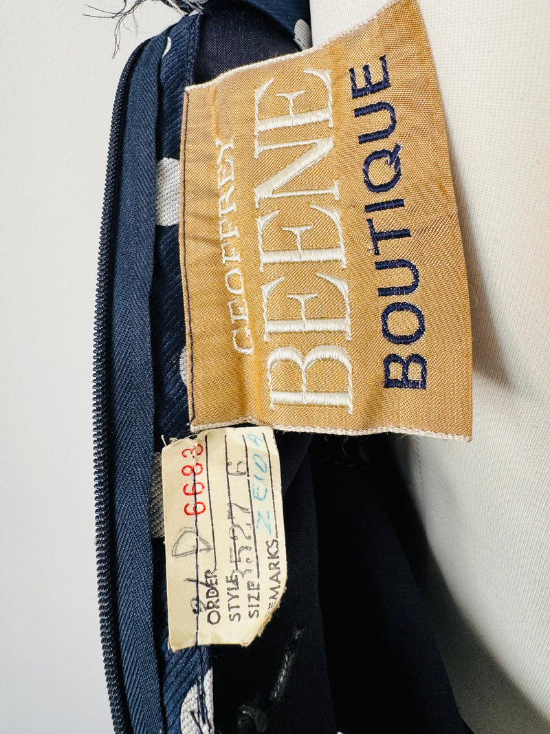 Vintage Geoffrey Beene Navy & White Polka Dot Faille Dress