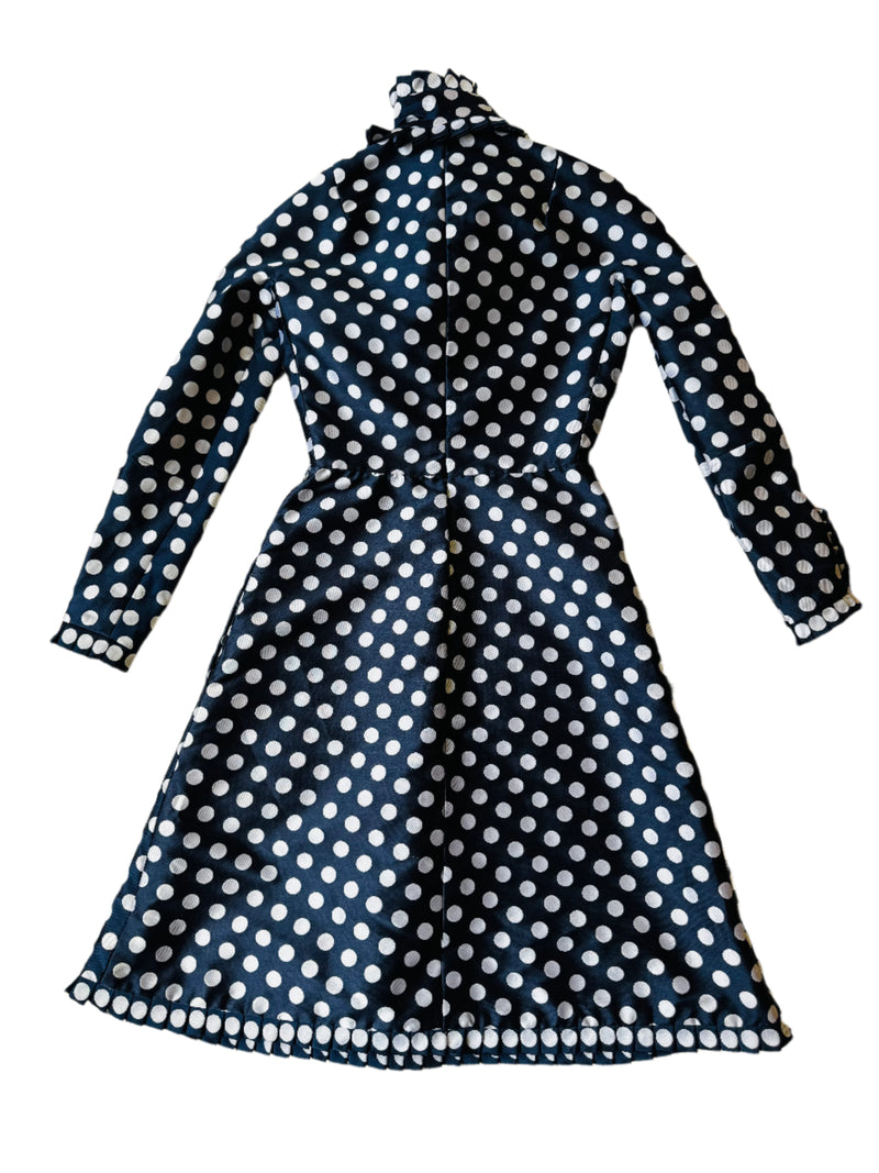 Vintage Geoffrey Beene Navy & White Polka Dot Faille Dress