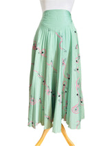 1970's Zandra Rhodes Mint Green Safety Pin Print Pleated Skirt