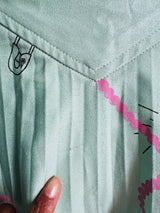 1970's Zandra Rhodes Mint Green Safety Pin Print Pleated Skirt