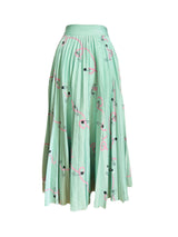 1970's Zandra Rhodes Mint Green Safety Pin Print Pleated Skirt