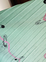 1970's Zandra Rhodes Mint Green Safety Pin Print Pleated Skirt