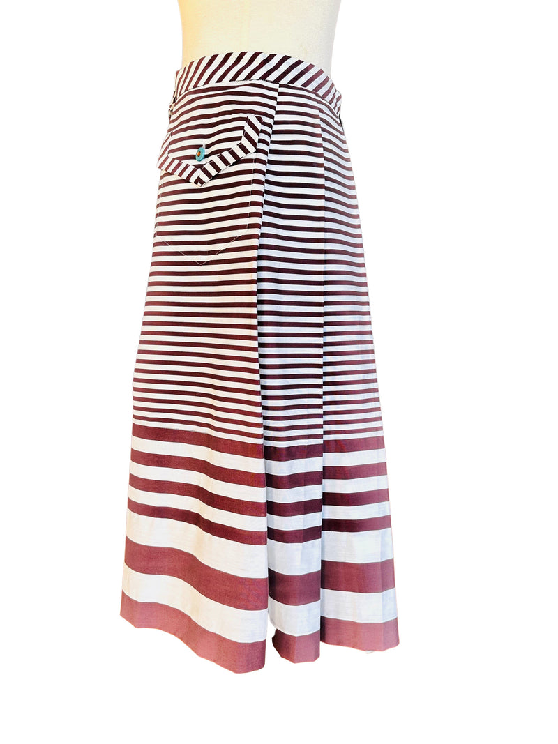 Japanese Brown And White Striped Pleated Skirt