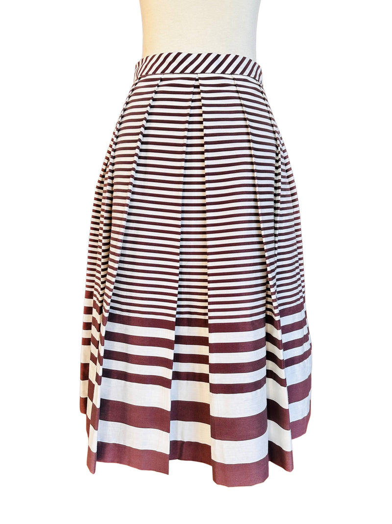 Japanese Brown And White Striped Pleated Skirt