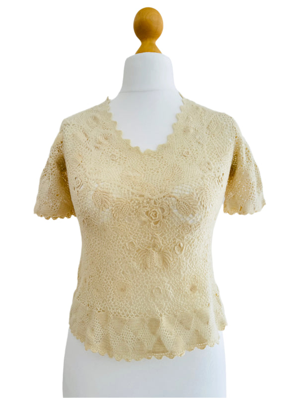 1960's Ivory Wool Crochet Top