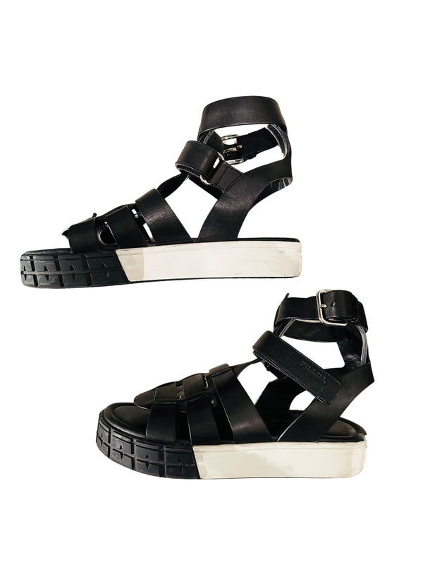 Prada Black Platform Gladiator Sandals