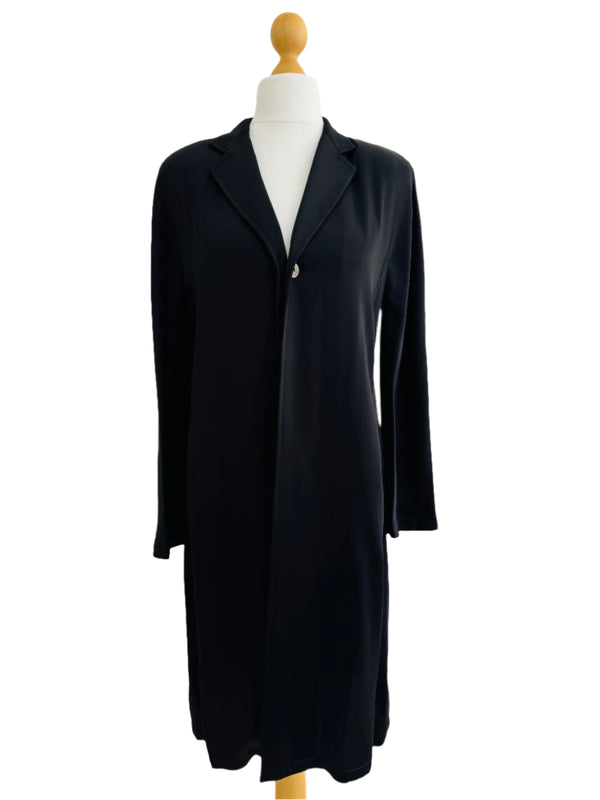 Donna Karan Black Satin Duster Jacket and Pants Suit
