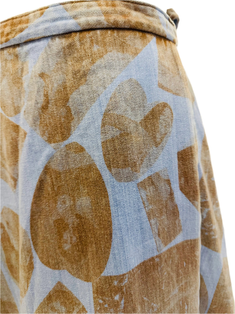 1970's Denim Chambray Topless Print Wrap Skirt