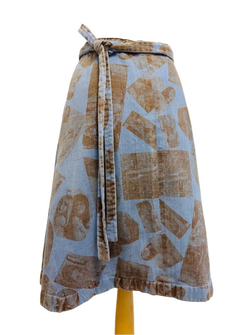 1970's Denim Chambray Topless Print Wrap Skirt