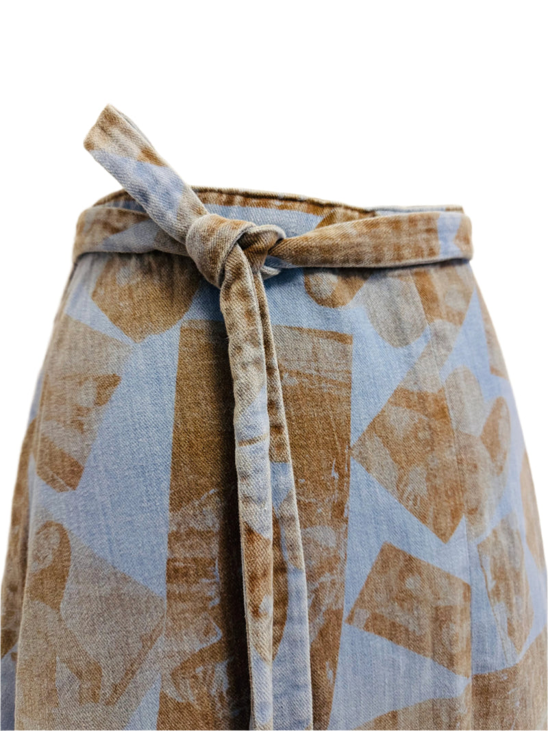 1970's Denim Chambray Topless Print Wrap Skirt