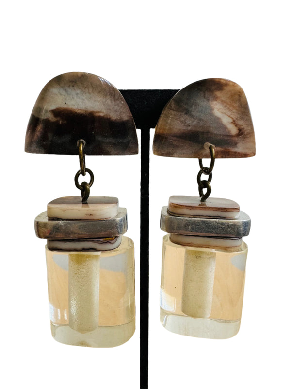 Vintage Organic Bead Clip On Earrings