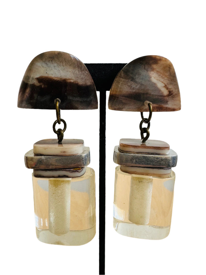 Vintage Organic Bead Clip On Earrings