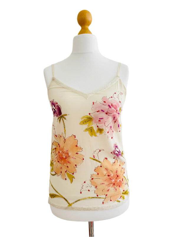 Y2K Gianfranco Ferre Ivory Embroidered Silk Camisole