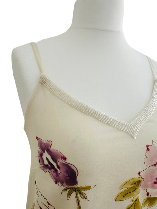 Y2K Gianfranco Ferre Ivory Embroidered Silk Camisole