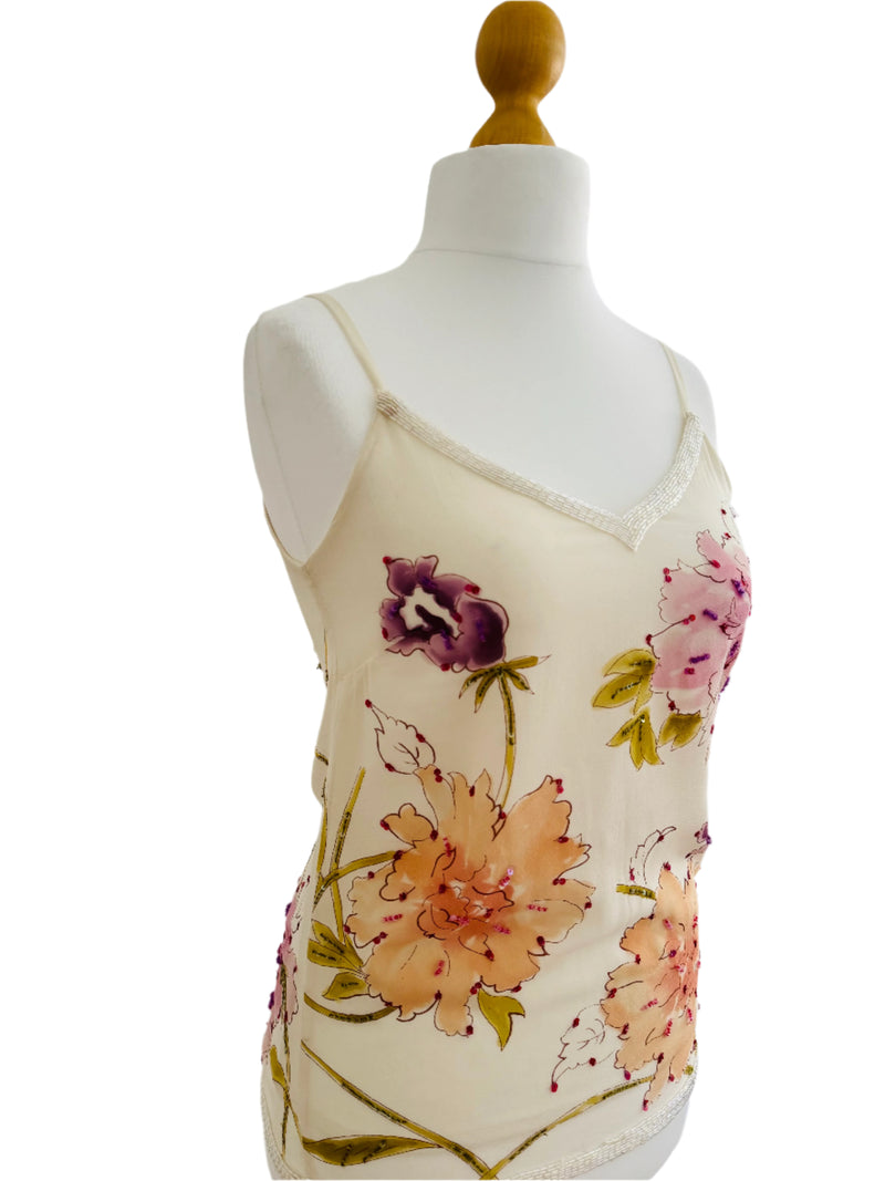 Y2K Gianfranco Ferre Ivory Embroidered Silk Camisole