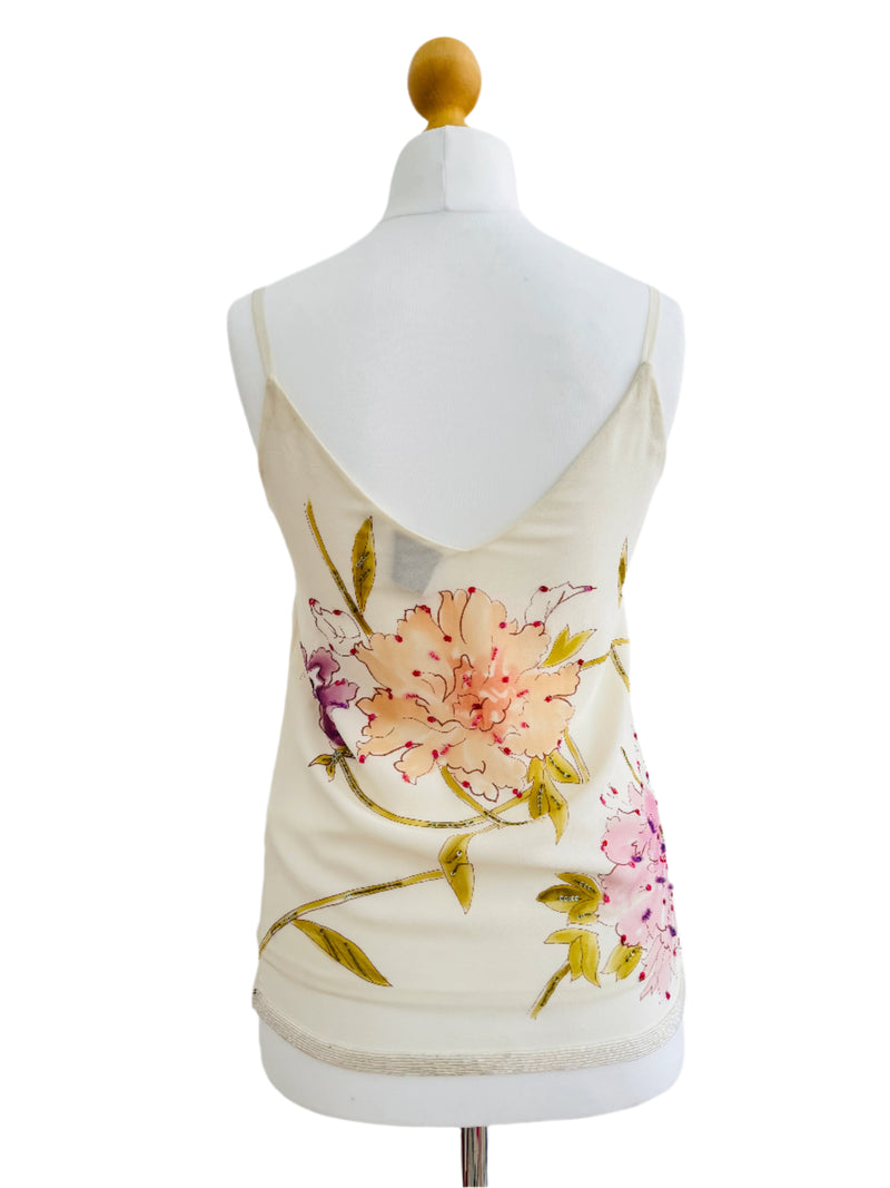 Y2K Gianfranco Ferre Ivory Embroidered Silk Camisole