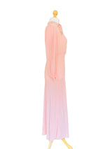 1940's Pink Bias Cut Silk Dress w/Beige Lace Insets