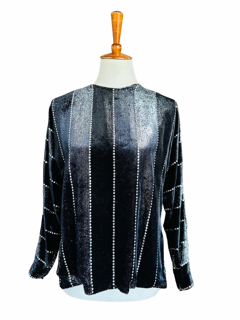 Vintage Givenchy Panne Velvet Rhinestone Accented Top w/Matching Scarf