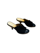 Vintage Charles Jourdan Black Suede Slides w/Gold Heels