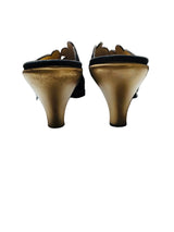 Vintage Charles Jourdan Black Suede Slides w/Gold Heels